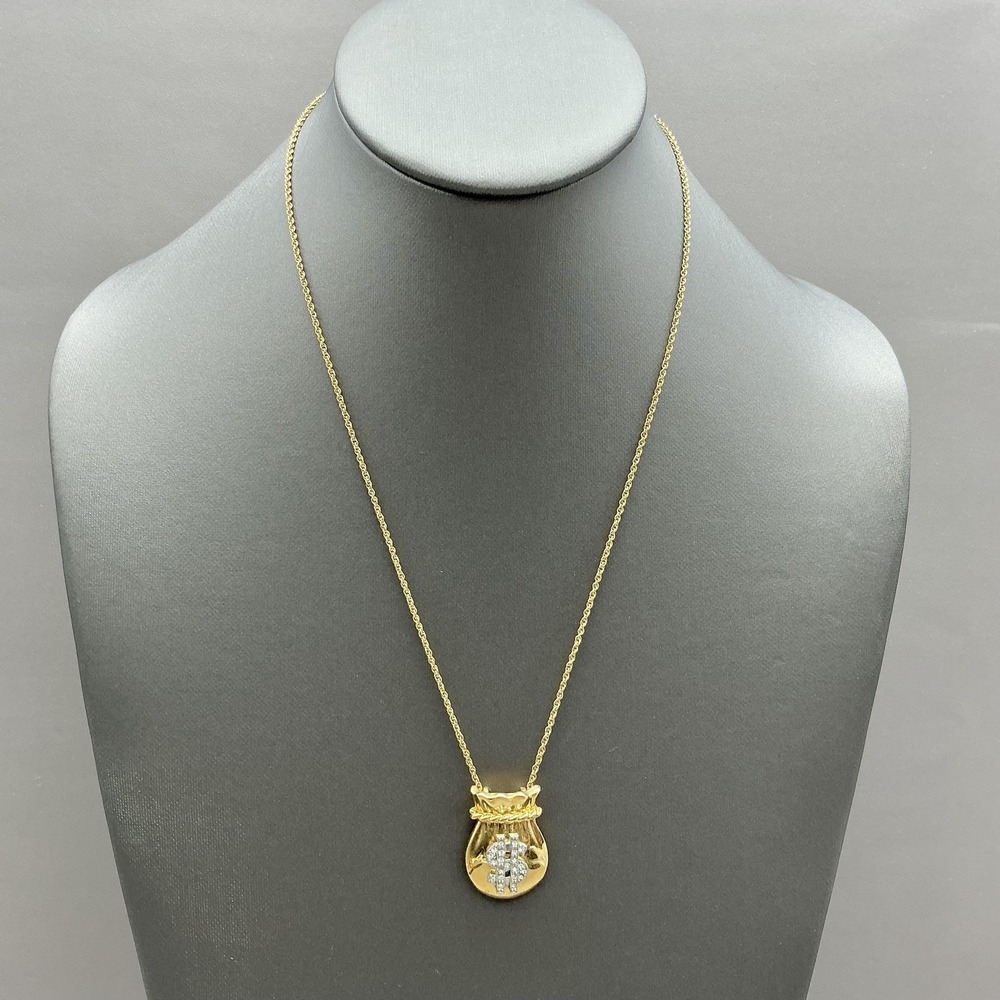 Necklace Money Bag Dollar‎ Sign Pendant Gold Tone Rhinestone 18 In Womens Chain